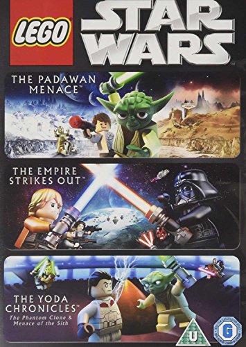 DVD cover art for Lego Star Wars Triple Pack featuring Yoda, Luke, and Vader.