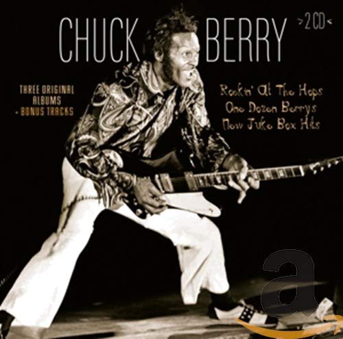 Chuck Berry playing a guitar on the album cover, sepia toned.