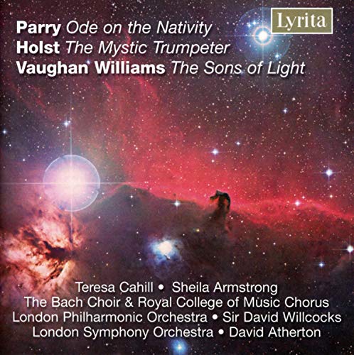 CD cover with nebula image and composers’ names: Vaughan Williams, Holst, Parry.