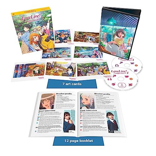 “Love Live! Superstar” Blu-ray set with case, discs, booklet, and art cards.