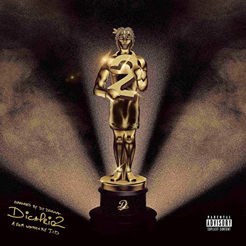 Golden statue of J.I.D with a "2" on its chest, dark background.