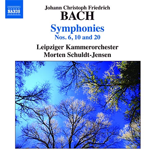 CD cover for Bach symphonies featuring a blue sky and tree branches.