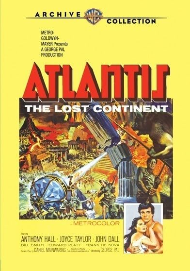 Atlantis The Lost Continent" DVD cover with fiery ruins and characters.