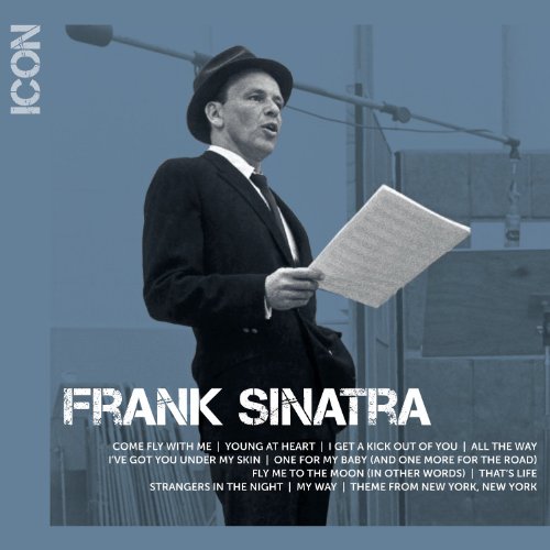 Frank Sinatra in a suit holding papers, album cover for "Icon" CD.