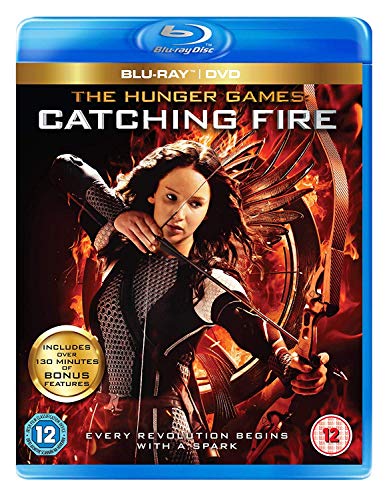 The Hunger Games: Catching Fire" Blu-ray cover with Katniss Everdeen aiming a bow.