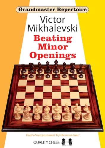 Chess book cover with white and black pieces on a wooden board.