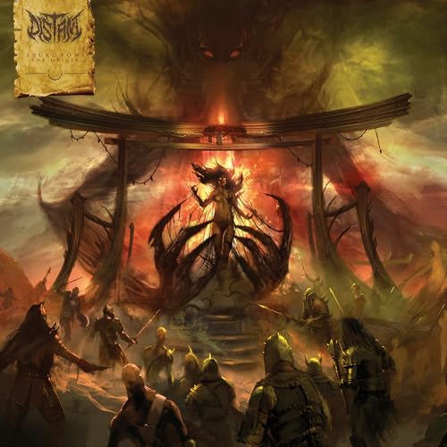 Dark fantasy album cover featuring a silhouetted figure and warriors.