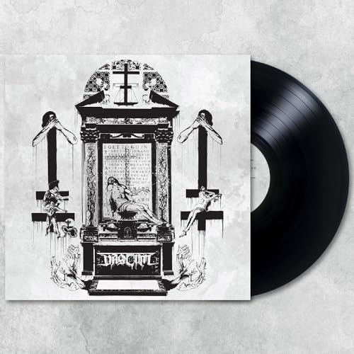 Vinyl record with album cover depicting a gothic, religious scene.