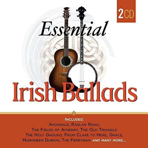 CD cover for “Essential Irish Ballads” featuring guitars and Celtic knots.