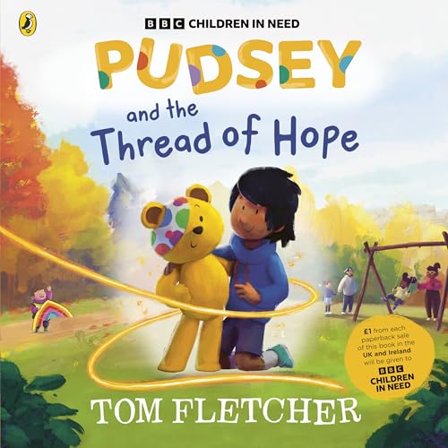Book cover featuring Pudsey Bear with a child in a park setting.