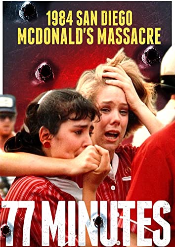 DVD cover for "77 Minutes" depicting distressed people and bullet holes.