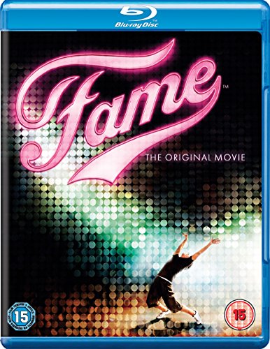 Fame" Blu-ray cover with pink title text and a dancer silhouette.