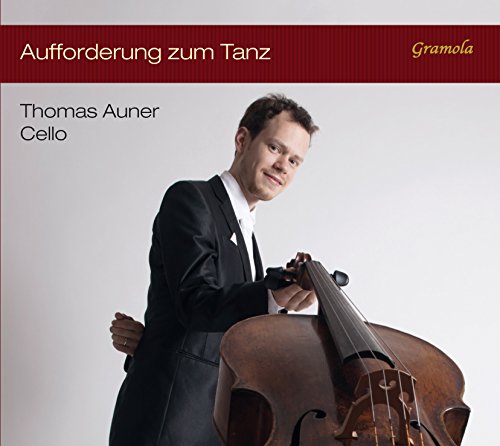 CD cover featuring cellist Thomas Auner in a suit with his instrument.