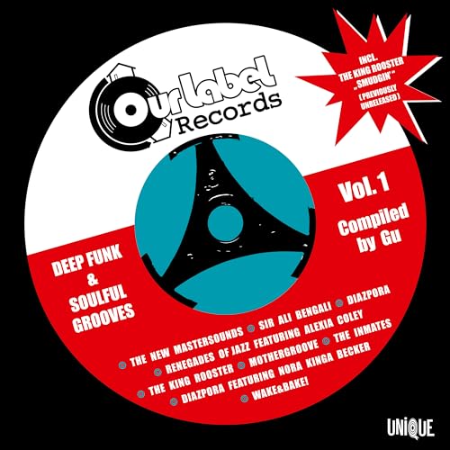 Vinyl record label "Our Label Records, Vol. 1" with blue and red design.