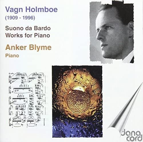 CD cover featuring composer Vagn Holmboe and piano music imagery.