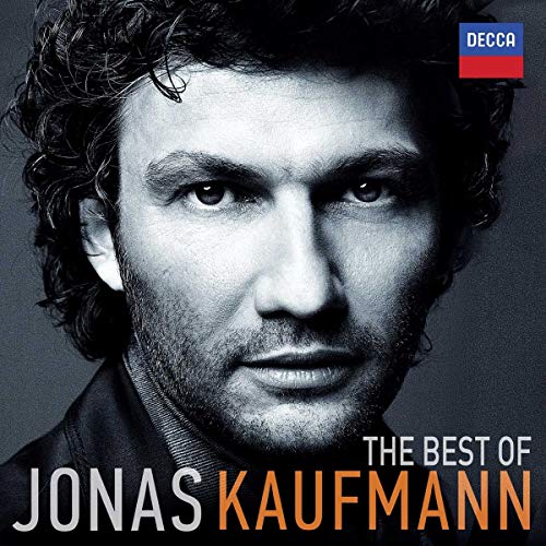 Close-up portrait of Jonas Kaufmann, a tenor, on a CD cover.