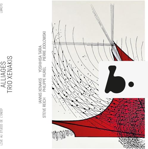 CD cover for Trio Xenakis’ “Alliages” featuring abstract red and black designs.