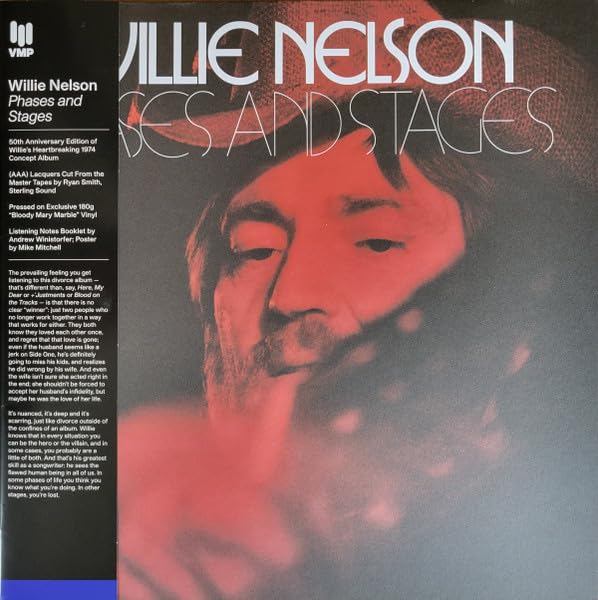 Willie Nelson's "Phases and Stages" album cover, red vinyl record.