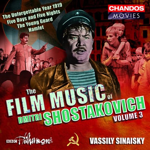 CD cover for Shostakovich film music, featuring vintage Soviet-era imagery.
