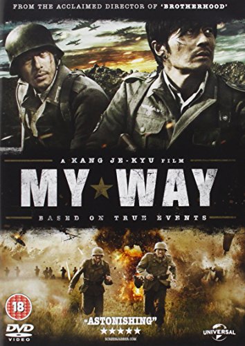 DVD cover for war film “My Way” featuring soldiers and explosions.