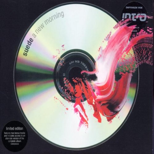 CD cover for Suede’s “A New Morning” with red paint splash.