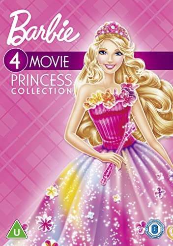 Barbie wearing a tiara and floral gown on a pink background DVD cover.