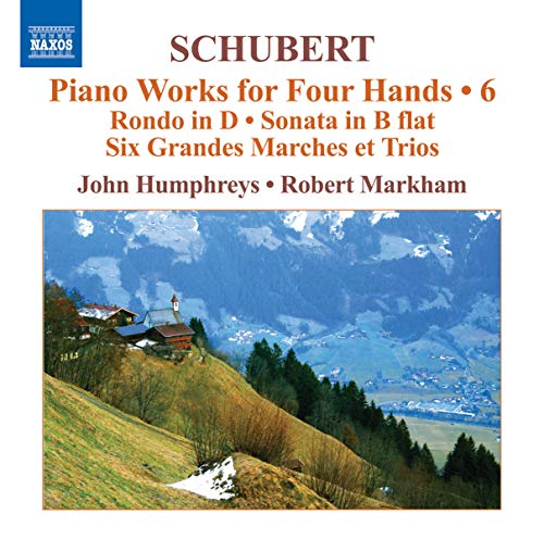 CD cover for Schubert piano works featuring a snowy mountain landscape.