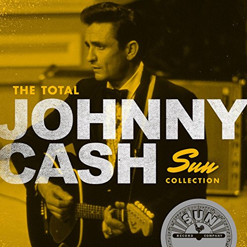 Johnny Cash album cover, yellow background, with guitar and Sun Records logo.