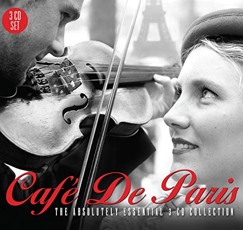 CD cover: musicians with violins, Eiffel Tower, and “Cafe De Paris” text.