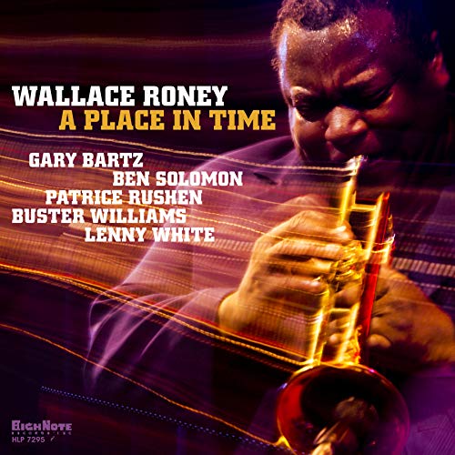 Wallace Roney album cover featuring a trumpeter playing, with text overlays.