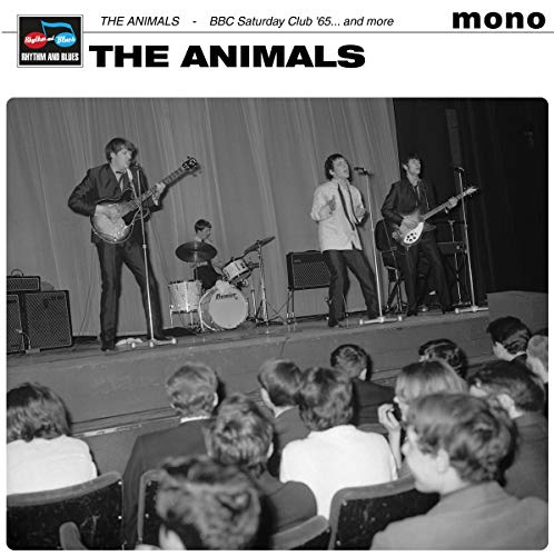 Black and white album cover featuring The Animals performing on stage.