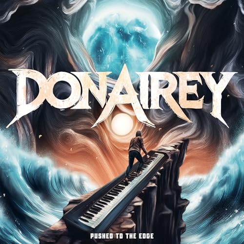 Album cover: “Don Airey - Pushed To The Edge” featuring a piano and figure.