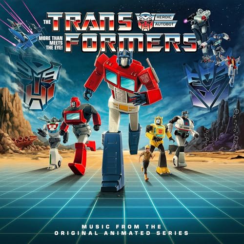 Vintage Transformers robotsāOptimus Prime, Bumblebeeāfeatured on vinyl record cover.