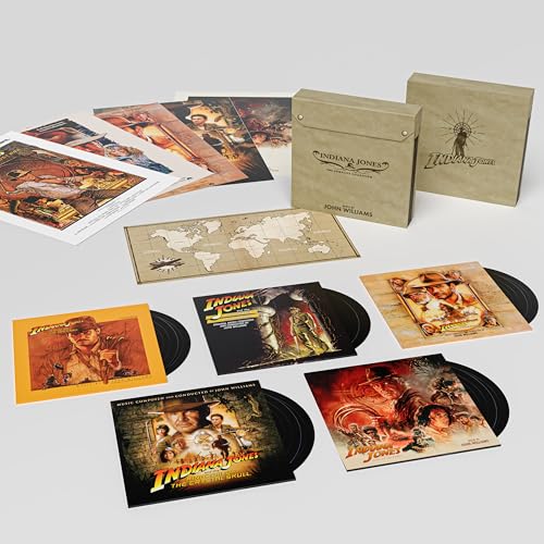 Indiana Jones vinyl soundtrack box set with records, maps, and artwork.