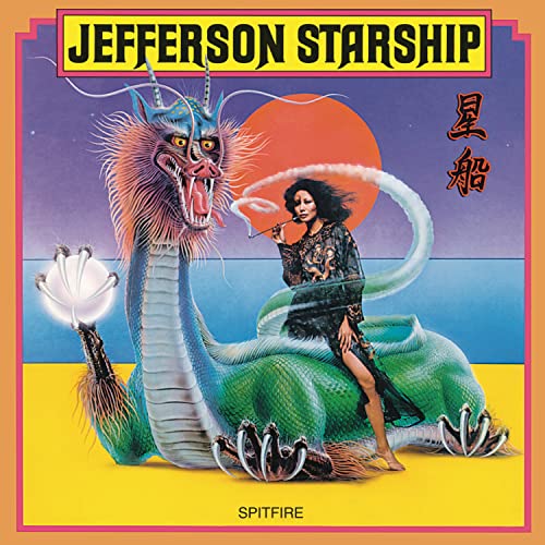 Album cover for Jefferson Starship’s “Spitfire” featuring a dragon and woman.