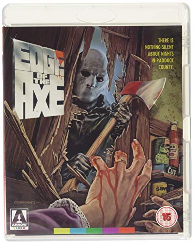 A masked figure with an axe breaks through a wall toward a bloody hand.