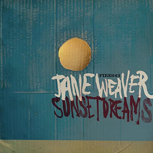 Album cover for Jane Weaver’s “Sunset Dreams” with blue textured background.