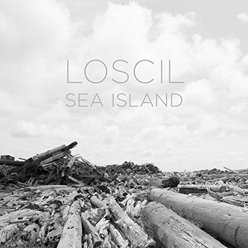 CD cover for Loscilās āSea Islandā featuring driftwood and cloudy sky.