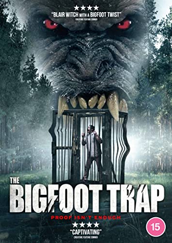 DVD cover for "The Bigfoot Trap" featuring a large, angry Bigfoot and a cage.