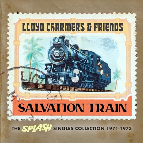 CD cover featuring a vintage-style stamp with a train and palm trees.