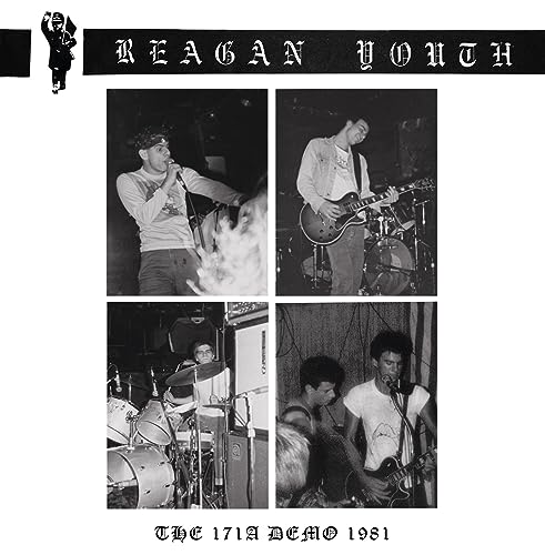 Black and white album cover featuring four photos of a punk band performing.