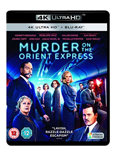 Blu-ray case for "Murder on the Orient Express" featuring the film's cast.