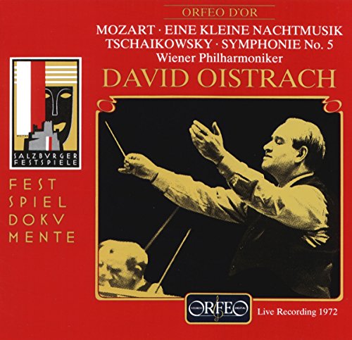 CD cover: David Oistrach conducting, red background, Mozartās āEine Kleine Nachtmusik.ā