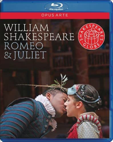 Blu-ray cover for Shakespeare’s Romeo & Juliet, featuring actors kissing.