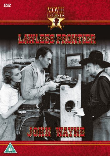 Black and white DVD cover for "The Lawless Frontier" with John Wayne.