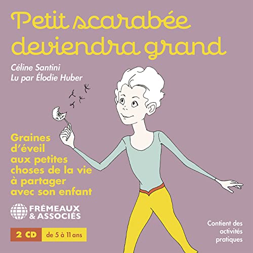Illustrated CD cover with a cartoon child blowing a dandelion on a purple background.
