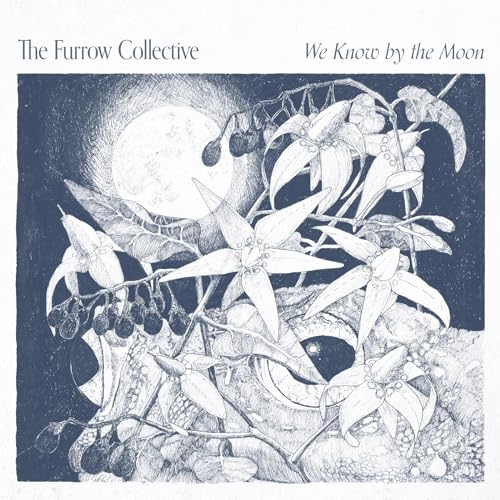 Album cover: black and white sketch of flowers and a full moon.