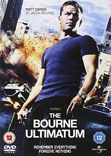 Matt Damon stands holding a gun before an explosion on The Bourne Ultimatum DVD cover.