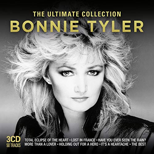 Black and white portrait of Bonnie Tyler on a CD album cover.