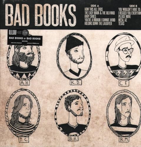 Vinyl album cover for Bad Books featuring six illustrated portrait faces.